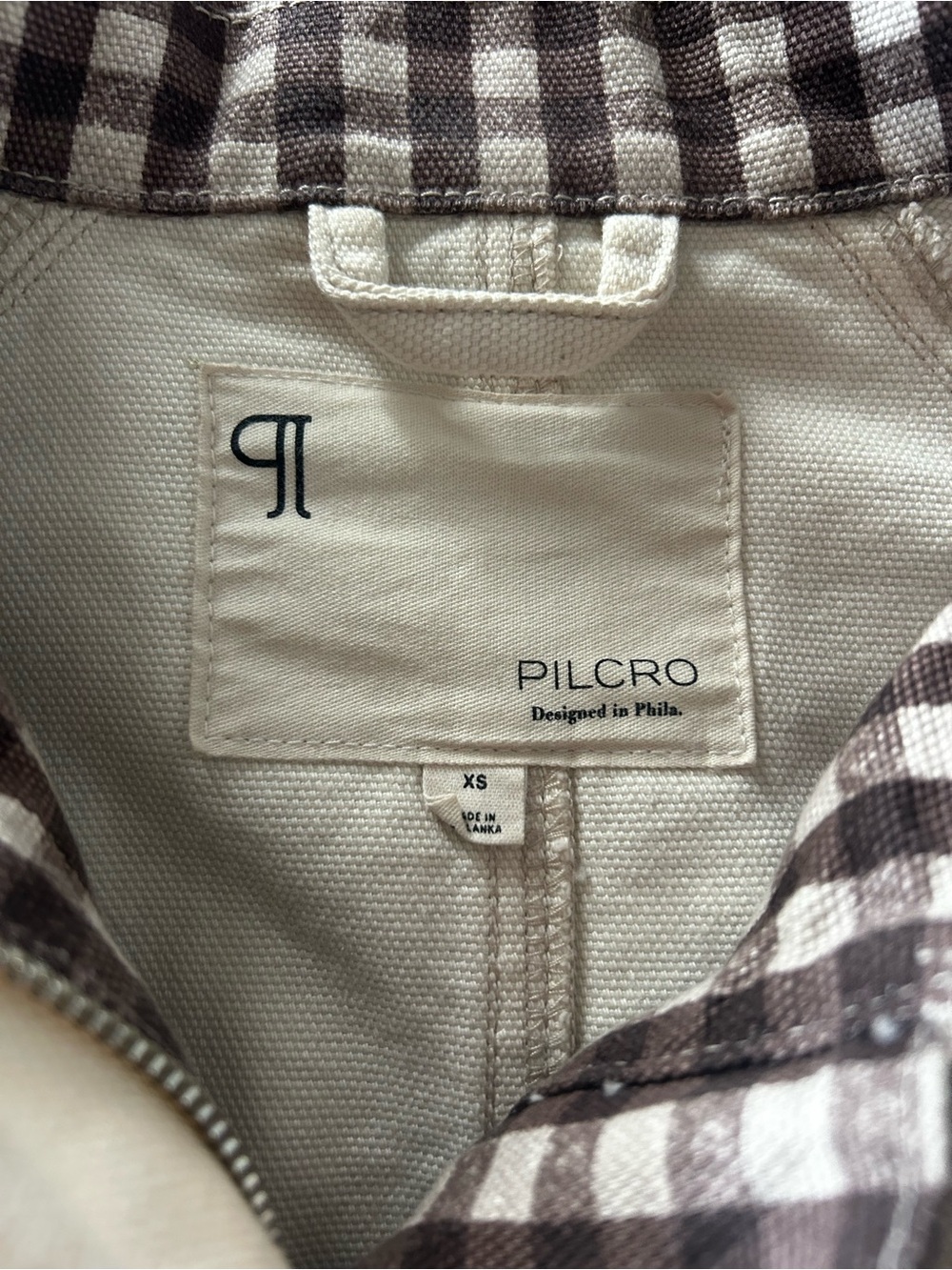 Pilcro Cream Jean Jacket with Plaid Trim - Picture 2 of 9